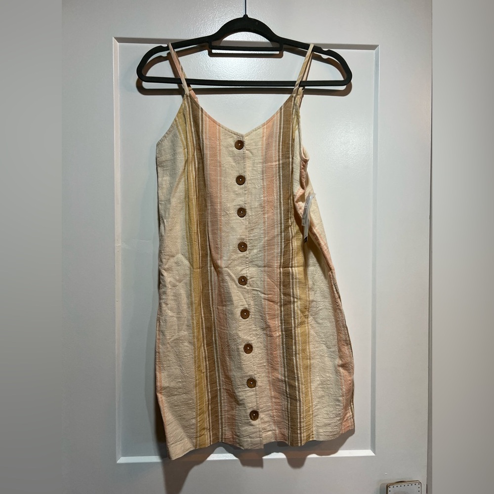 Rip Curl Striped Button-Front Midi Dress in Cream and Peach